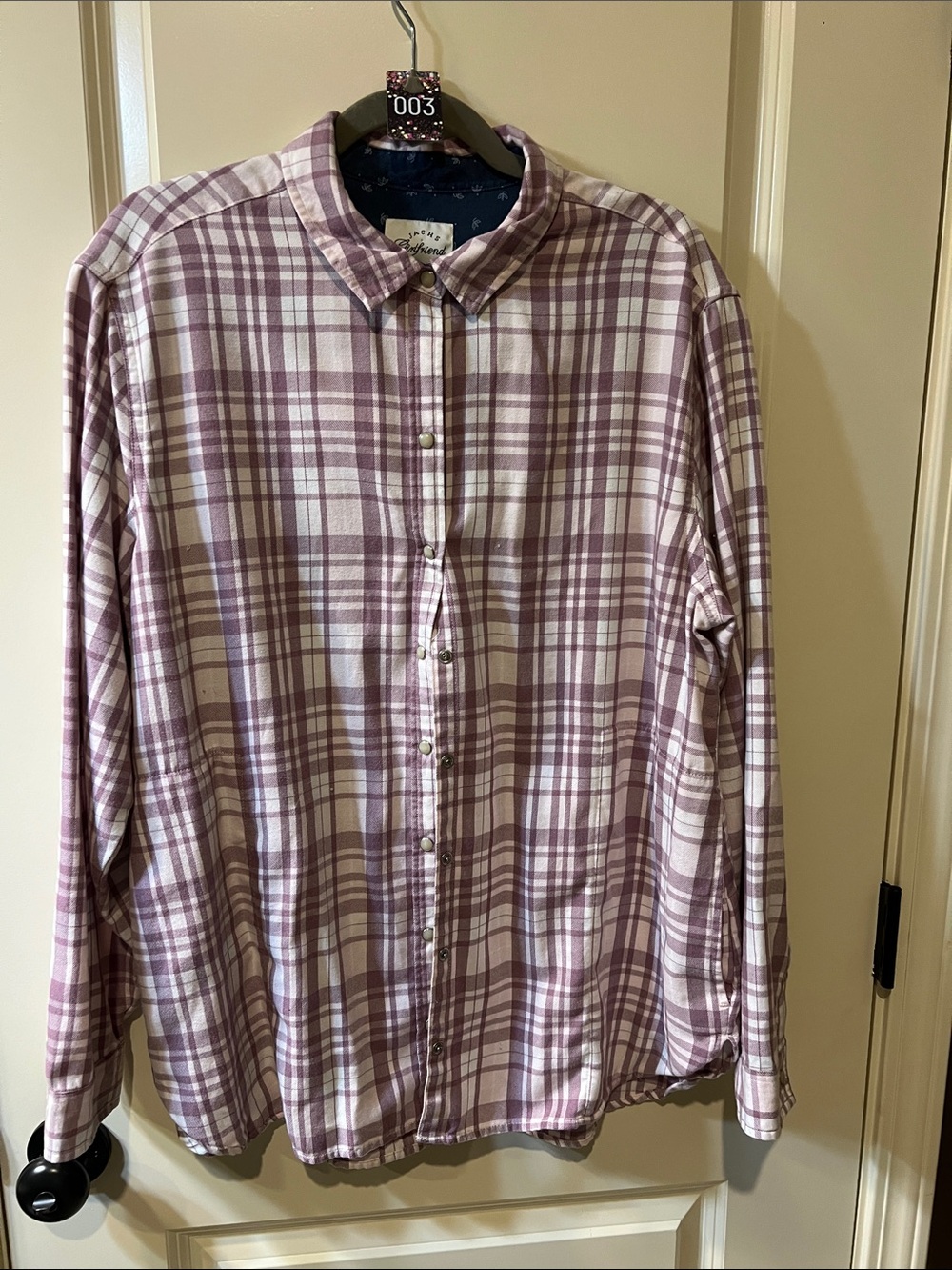 Women’s Lavender Plaid Snap -Down Shacket- Classic Collar H003